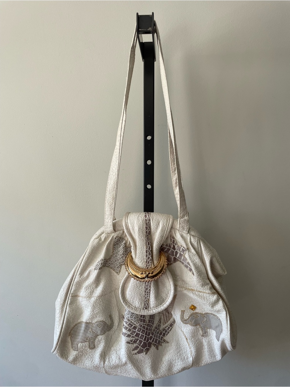 1980s Vintage Renaissance Ivory Elephant Safari Shoulder Bag